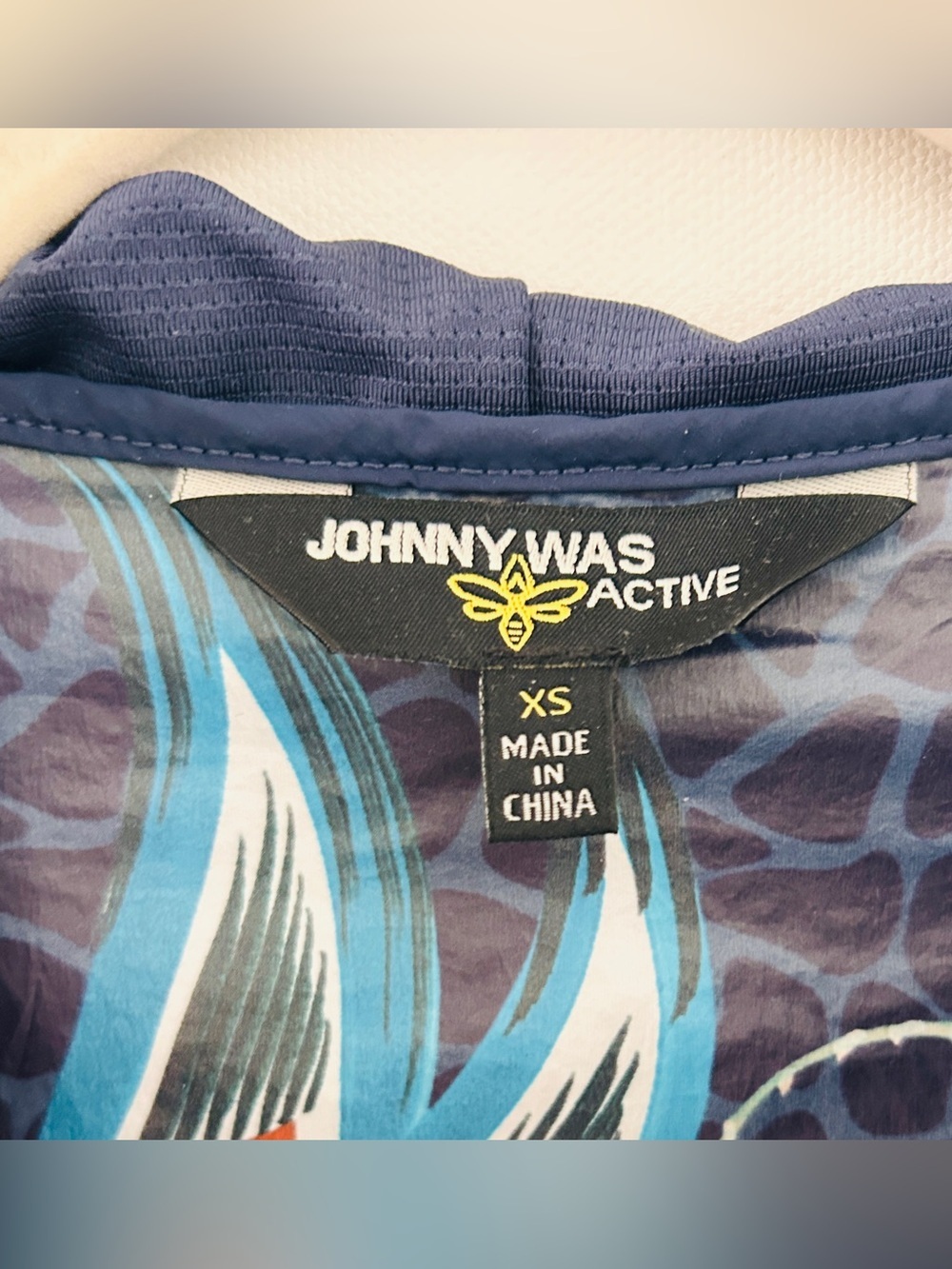 Johnny Was Active Seabrock Windbreaker Jacket Navy Blue Floral Birds Size XS - Picture 6 of 14